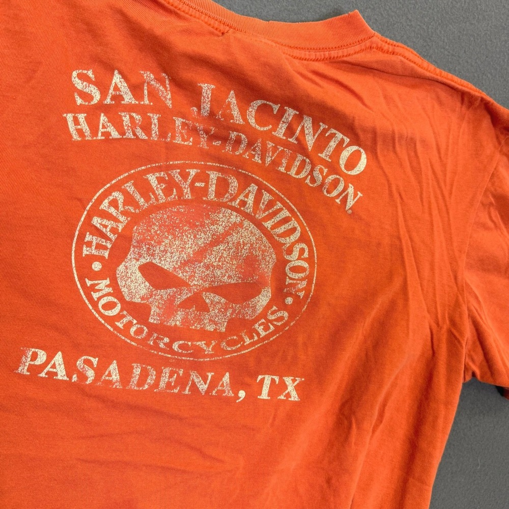Harley-Davidson Pocket Shirt Men 2XL Orange San Jacinto Pasadena Skull Graphic